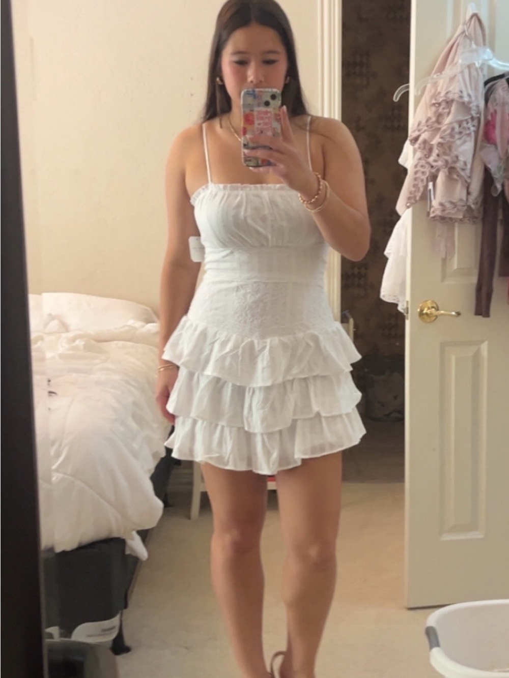 Altar'd State White Ruffle Tiered Mini Dress